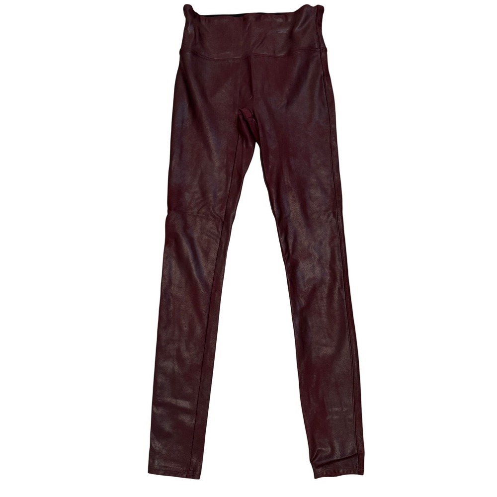 Spanx Faux Leather Leggings Burgundy Wine High Rise Medium 20110R Womens